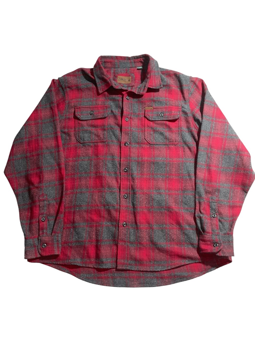 Orvis Mens Flannel Shirt Sz XXL Red Gray Plaid Heavyweight EUC